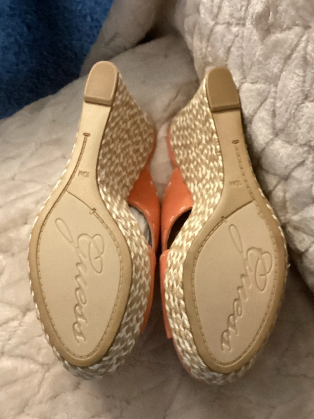 GUESS Coral Orange Crisscross Espadrille Wedge Sandals